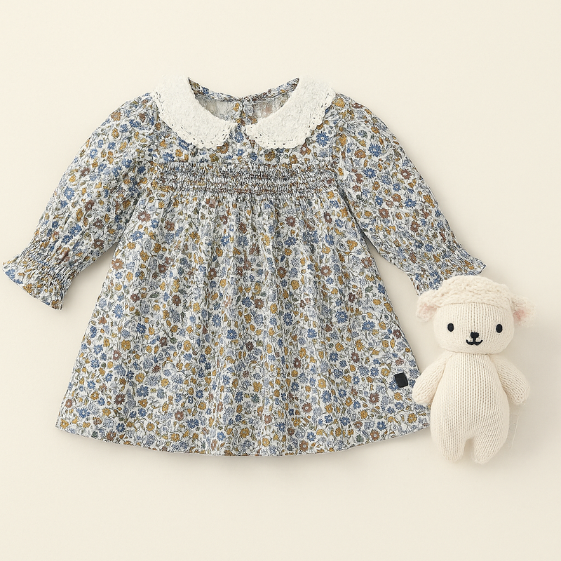 Chargez l&#39;image dans la visionneuse de la galerie, Robe pour filles automne-hiver à fleurs rétro – Kali - Boutique Kaki Lilas
