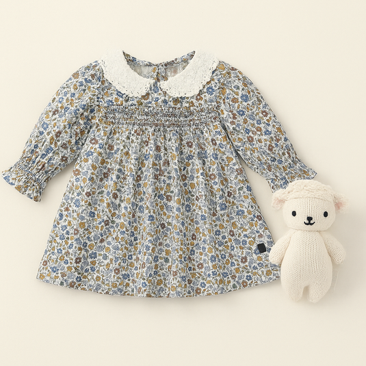 Robe pour filles automne-hiver à fleurs rétro – Kali - Boutique Kaki Lilas