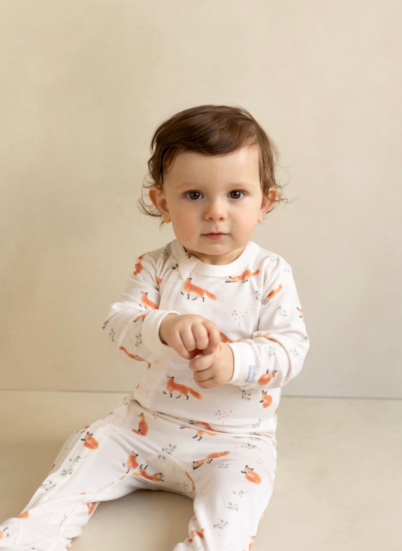 Chargez l&#39;image dans la visionneuse de la galerie, Pyjama modal une pièce pour bébé imprimé à motifs de renard - Boutique Kaki Lilas
