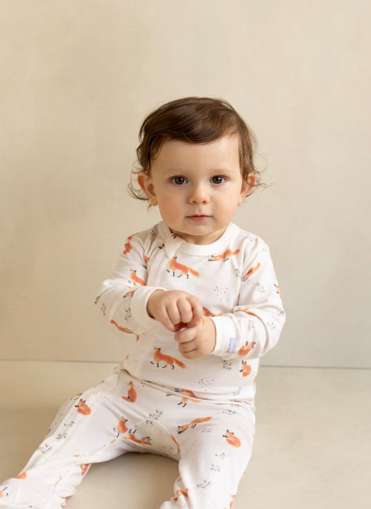 Pyjama modal une pièce pour bébé imprimé à motifs de renard - Boutique Kaki Lilas