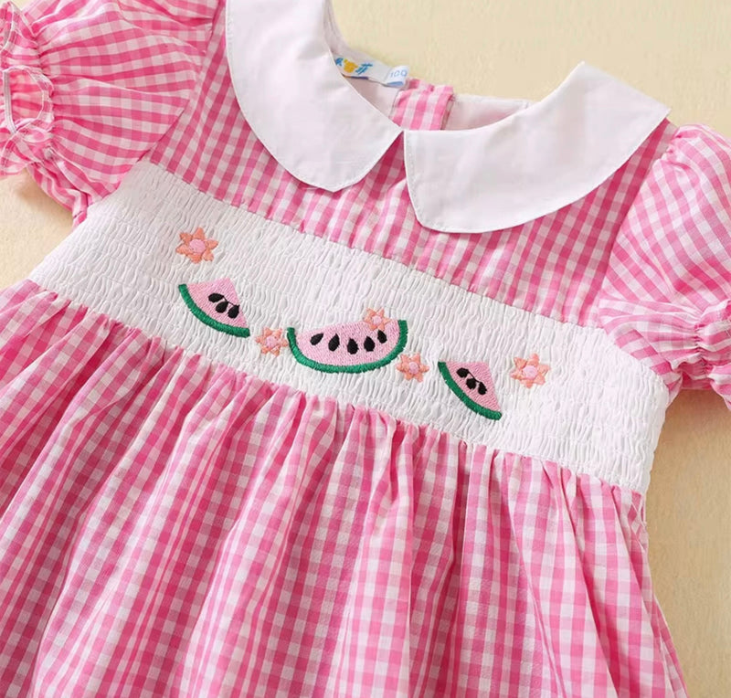 Chargez l'image dans la visionneuse de la galerie, Robe fille en coton à carreaux roses
