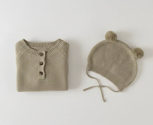 Soft cotton knit baby jumpsuit + hat – Kali