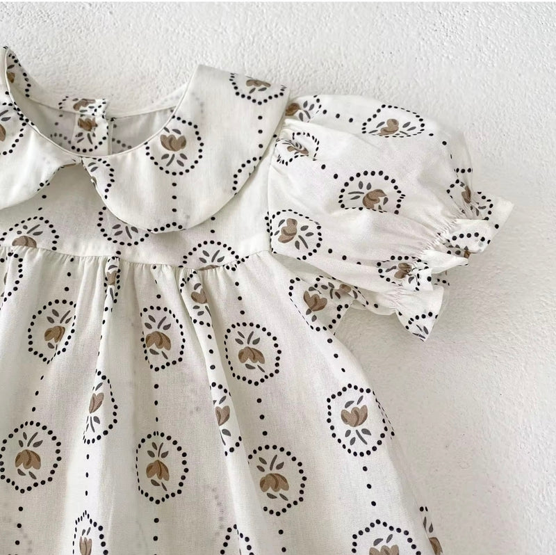 Chargez l'image dans la visionneuse de la galerie, Barboteuse bébé fille été à motifs ronds fleuris
