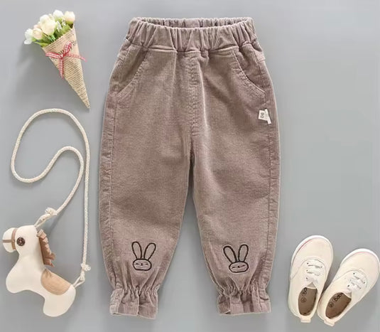 Pantalon pour filles en velours côtelé motif lapin – Kali - Boutique Kaki Lilas