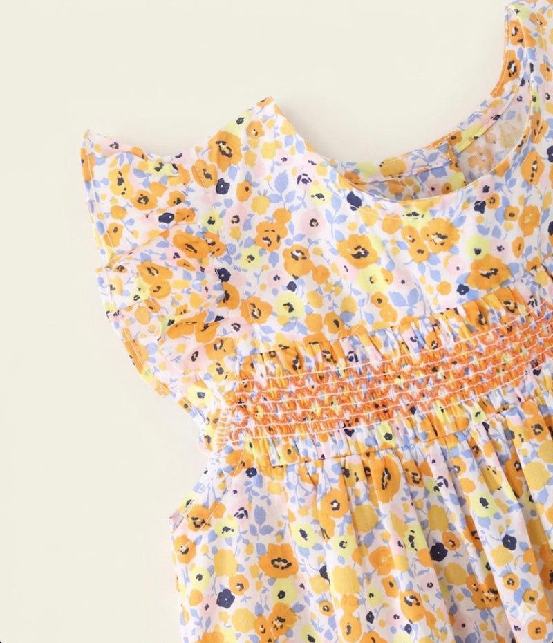 Chargez l'image dans la visionneuse de la galerie, Robe à fleurs jaunes pour filles Léonie
