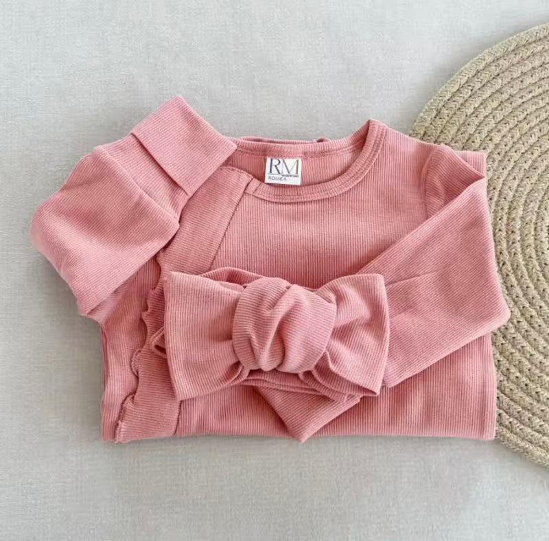 Chargez l&#39;image dans la visionneuse de la galerie, Combinaison bébé fille manches longues en coton doux avec bandeau – Kali - Boutique Kaki Lilas
