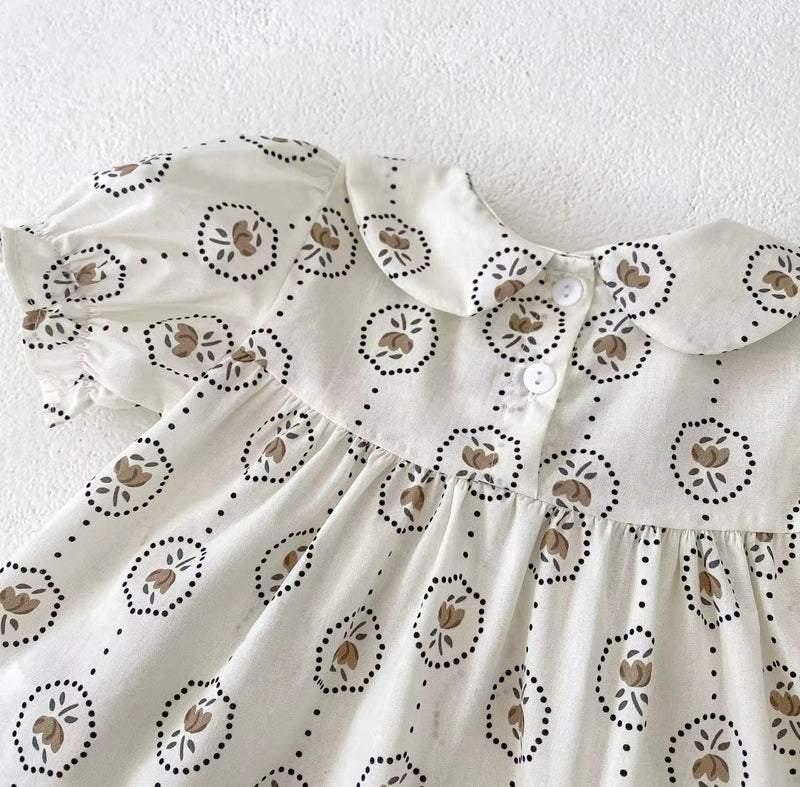 Chargez l'image dans la visionneuse de la galerie, Barboteuse bébé fille été à motifs ronds fleuris
