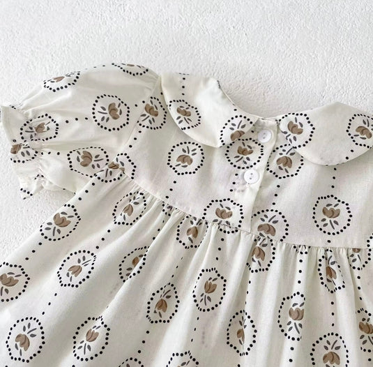 Barboteuse bébé fille été à motifs ronds fleuris
