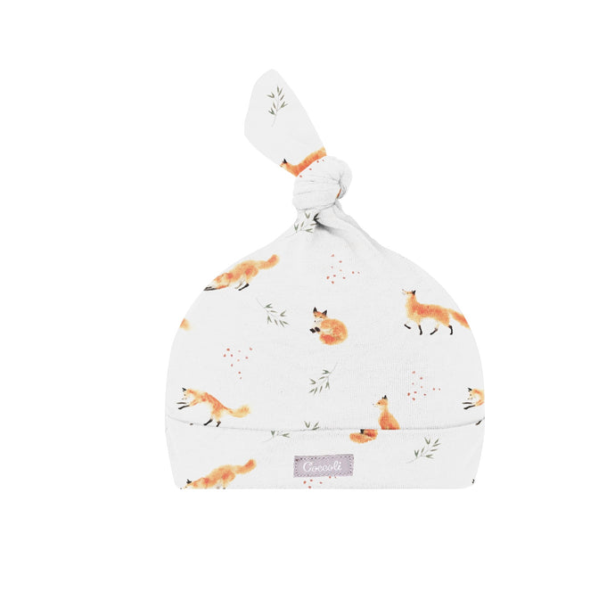 Bonnet en coton modal crème imprimé à motifs de renard Coccoli 3-6 mois - Boutique Kaki Lilas