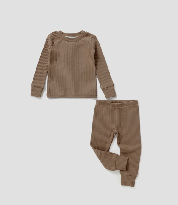 Ensemble de salon côtelé à manches longues | Cappuccino coton bio - Boutique Kaki Lilas