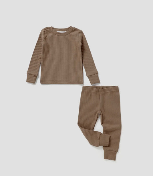 Ensemble de salon côtelé à manches longues | Cappuccino coton bio - Boutique Kaki Lilas