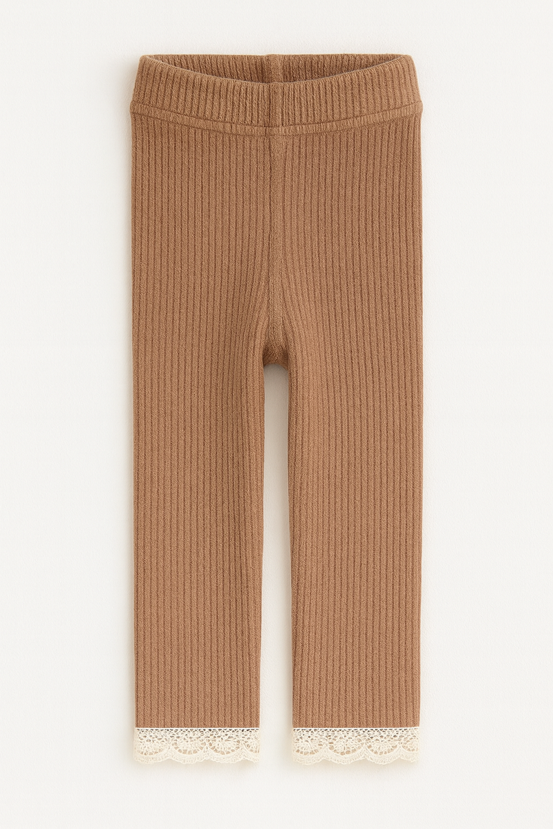 Chargez l&#39;image dans la visionneuse de la galerie, Leggings bébé et enfant en coton doux avec délicate finition dentelle – Kaki Lilas - Boutique Kaki Lilas
