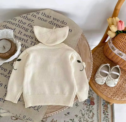 Pull bébé fille en coton avec fleurs brodées à la main – Modèle Kali - Boutique Kaki Lilas