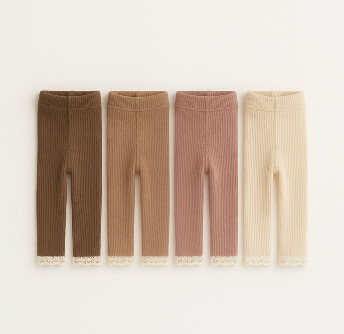 Leggings bébé et enfant en coton doux avec délicate finition dentelle – Kaki Lilas - Boutique Kaki Lilas