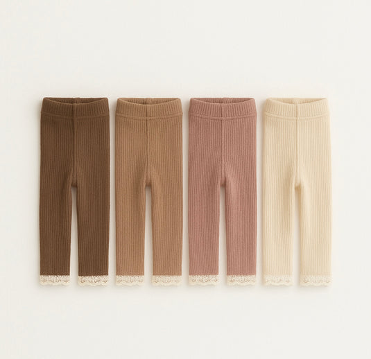 Leggings bébé et enfant en coton doux avec délicate finition dentelle – Kaki Lilas - Boutique Kaki Lilas