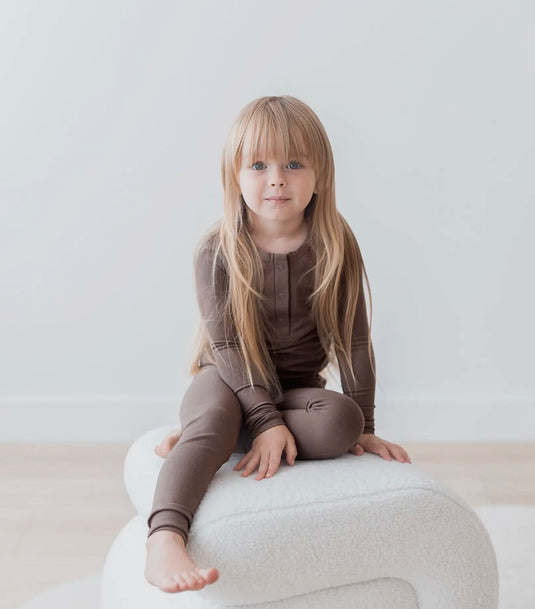 Ensemble Henley à manches longues | Noyer coton bio - Boutique Kaki Lilas