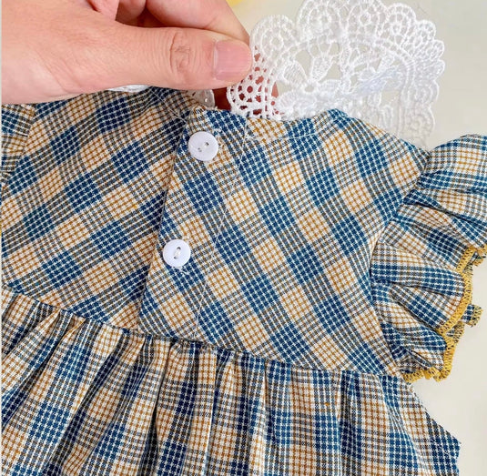 Barboteuse bébé fille à carreaux en coton doux