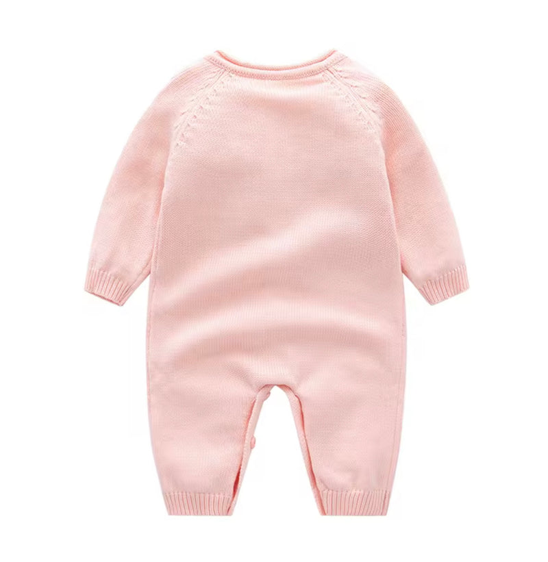 Chargez l'image dans la visionneuse de la galerie, Barboteuse bébé fille en tricot de coton rose brodé motif floral – Kali
