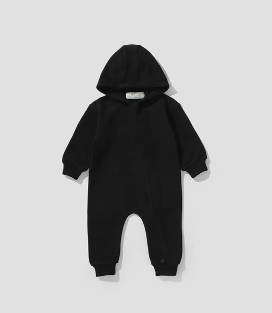 Barboteuse à capuche noire coton bio - Boutique Kaki Lilas