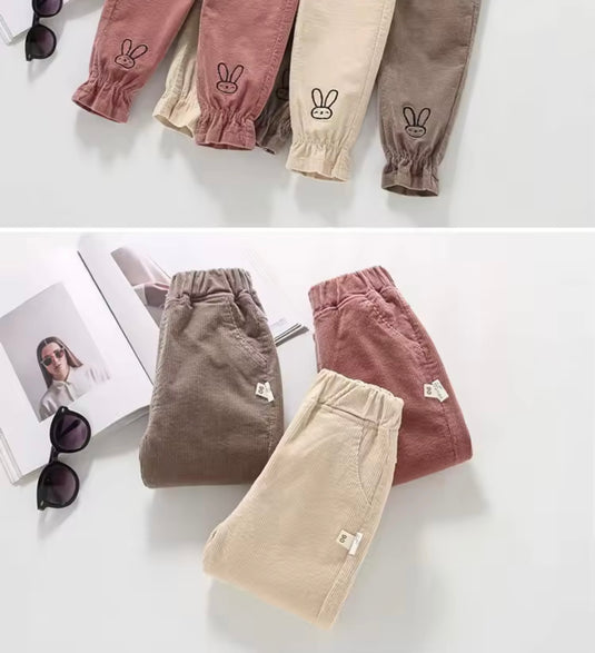 Pantalon pour filles en velours côtelé motif lapin – Kali - Boutique Kaki Lilas