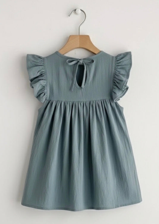 Robe pour filles bleue à manches à volants – Vichy