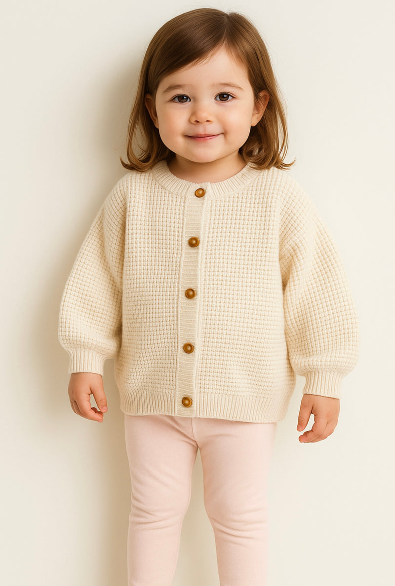 Load image into Gallery viewer, Cardigan vintage en tricot doux pour enfant – Kaki Lilas - Boutique Kaki Lilas
