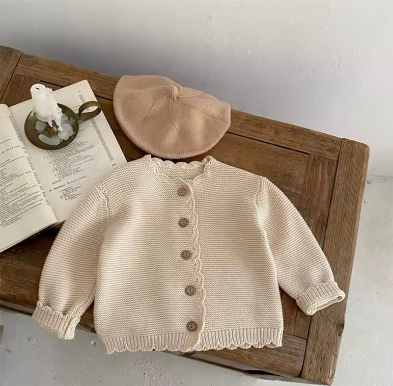 Chargez l&#39;image dans la visionneuse de la galerie, Cardigan bébé coton beige doux – Kali - Boutique Kaki Lilas
