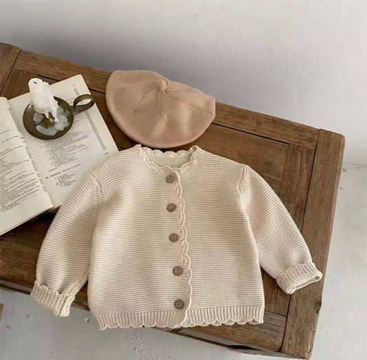 Cardigan bébé coton beige doux – Kali - Boutique Kaki Lilas