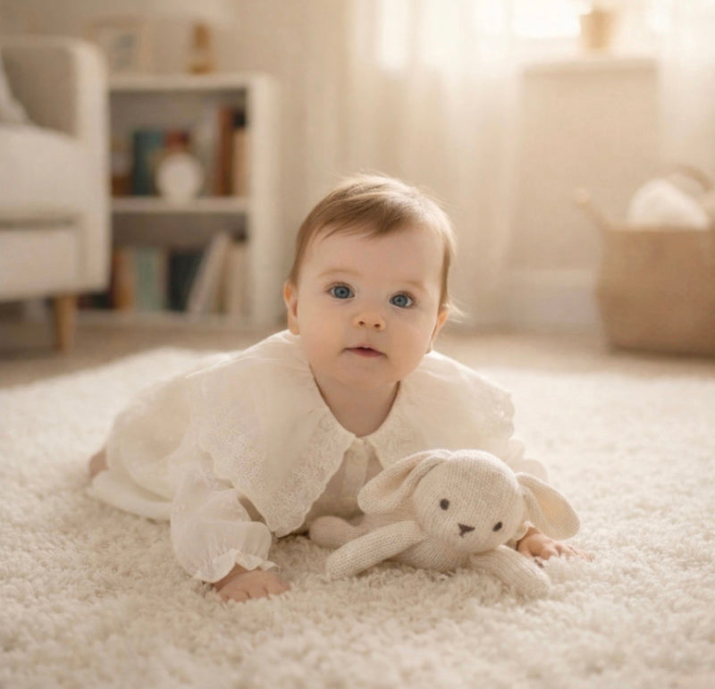 Chargez l'image dans la visionneuse de la galerie, Barboteuse bébé fille en coton avec col en dentelle brodé – dernière pièce
