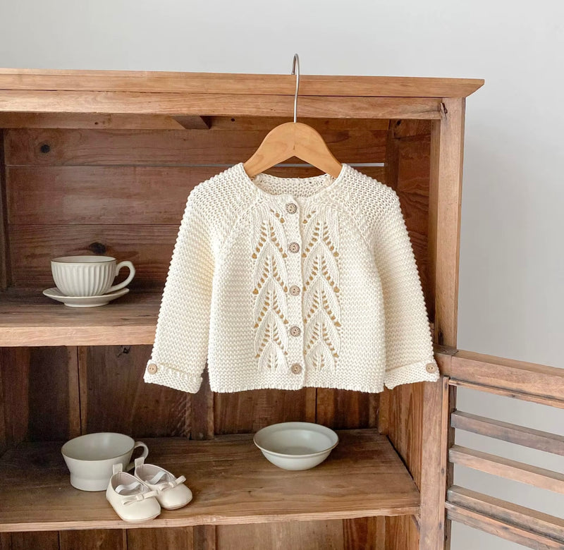 Chargez l&#39;image dans la visionneuse de la galerie, Cardigan bébé 100% coton – Ivoire Blush - Boutique Kaki Lilas
