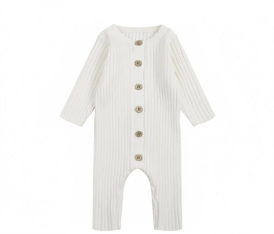 Barboteuse bébé fille blanche en tricot de coton – manches longues