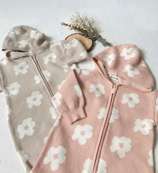 Combinaison bébé capuche fleurs automne-hiver – Kali - Boutique Kaki Lilas