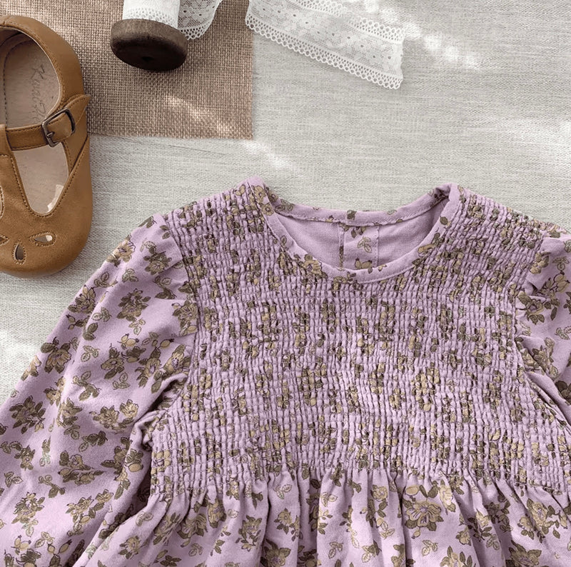 Chargez l&#39;image dans la visionneuse de la galerie, Chemise pour fille coton motif fleurie lavande – Kali - Boutique Kaki Lilas
