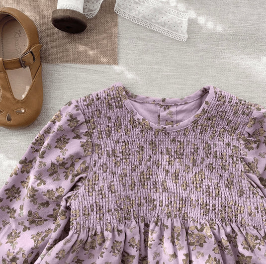 Chemise pour fille coton motif fleurie lavande – Kali - Boutique Kaki Lilas