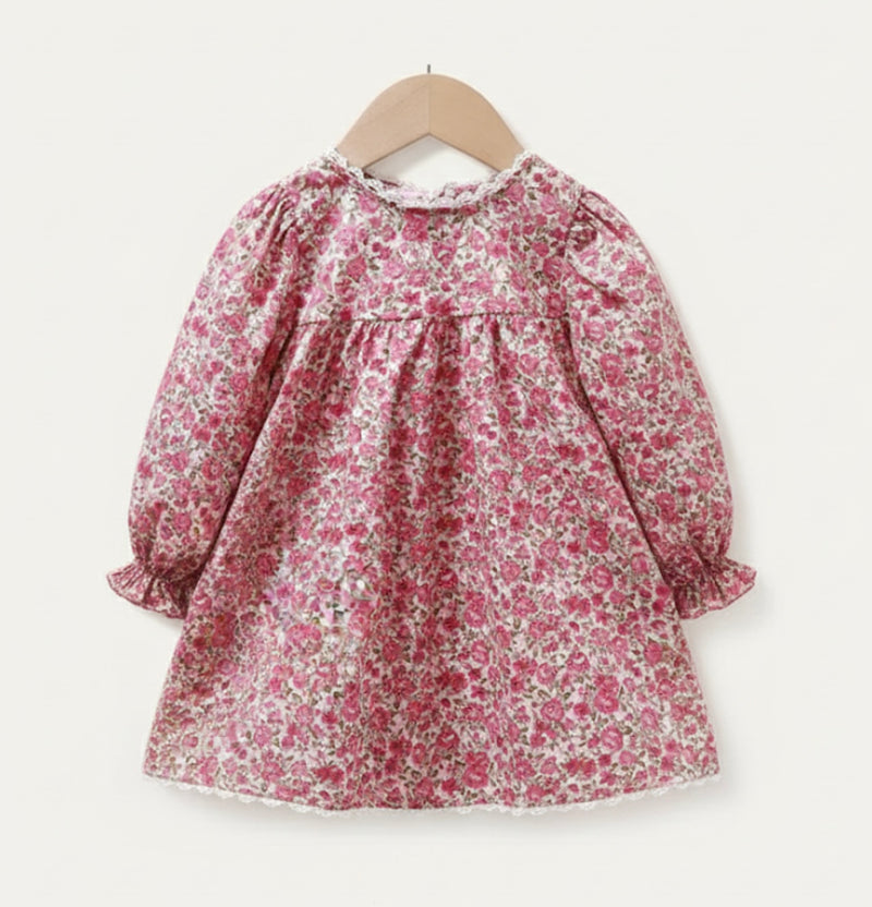 Chargez l'image dans la visionneuse de la galerie, Ensemble filles deux pièces robe florale avec cardigan doux– Kaki lilas
