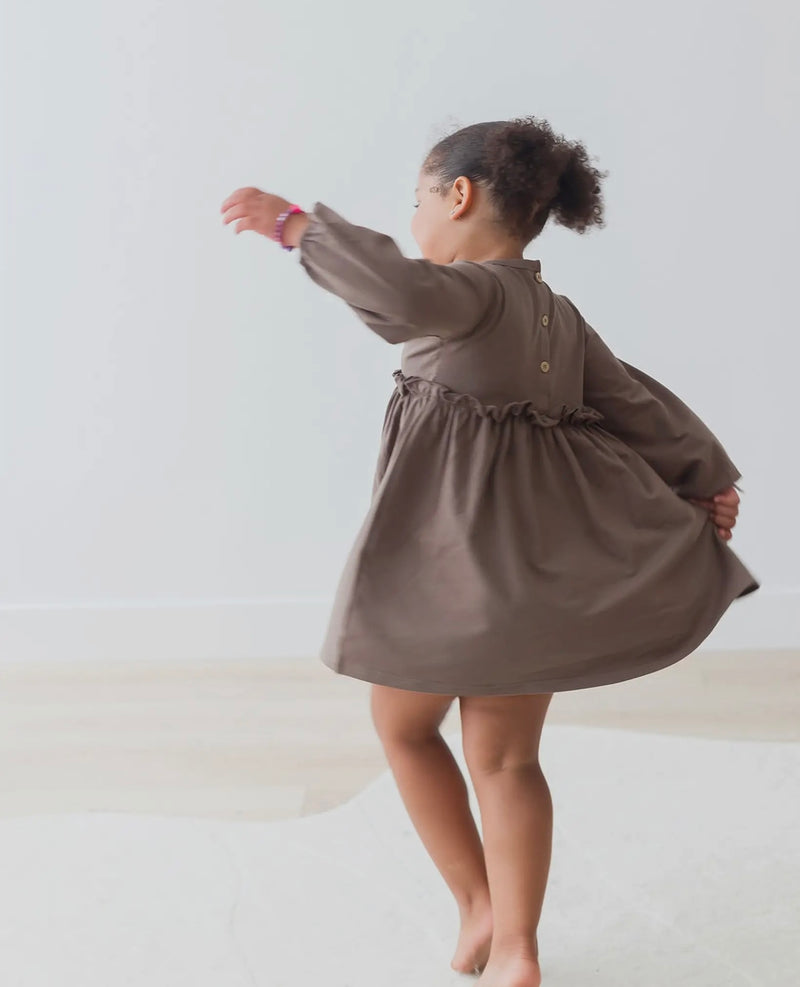 Chargez l'image dans la visionneuse de la galerie, Robe en jersey à manches longues Walnut coton bio - Boutique Kaki Lilas
