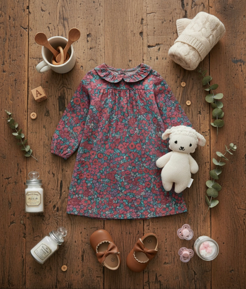 Load image into Gallery viewer, Girls' fuchsia floral cotton dress – Kali

