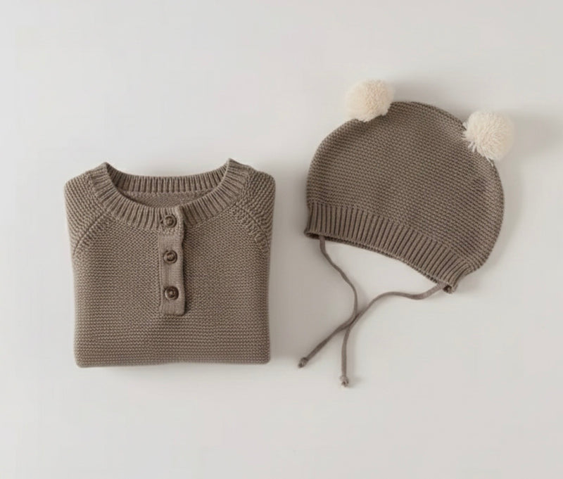 Load image into Gallery viewer, Soft cotton knit baby jumpsuit + hat – Kali
