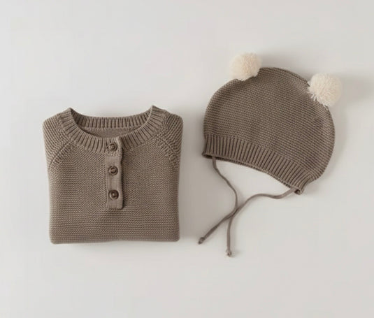 Soft cotton knit baby jumpsuit + hat – Kali