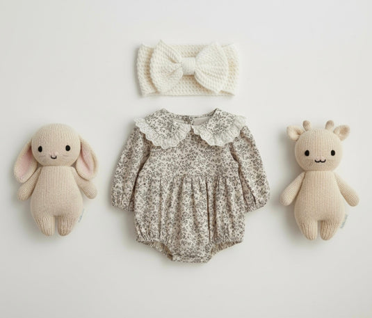 Barboteuse bébé fille à fleurs brunes en coton doux – Kali