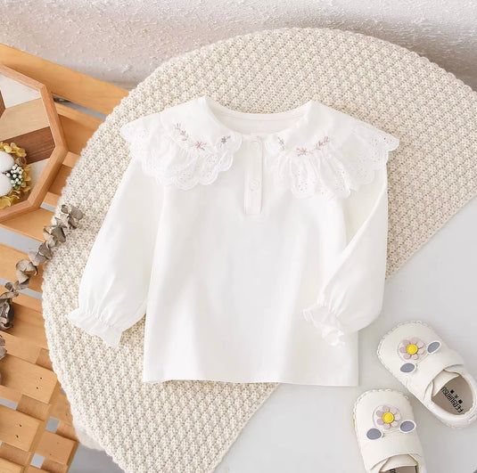 Blouse bébé manches longues coton fleurs brodée – Blush - Boutique Kaki Lilas