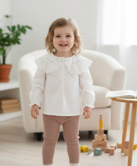 Blouse bébé manches longues coton fleurs brodée – Blush - Boutique Kaki Lilas