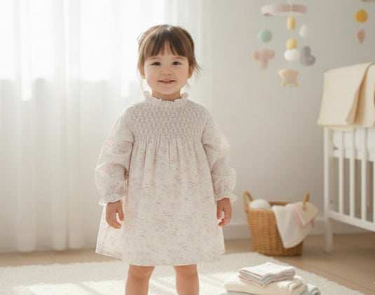 Robe pour filles rose 100% coton fille manches longues – Kali