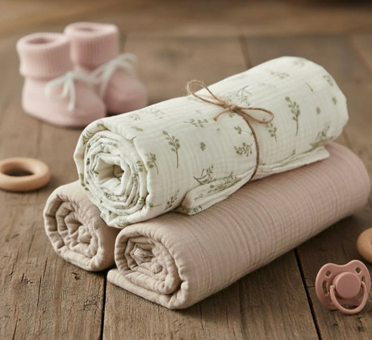 Mousselines (Trio) en coton doux pour bébé – Modèle Kali