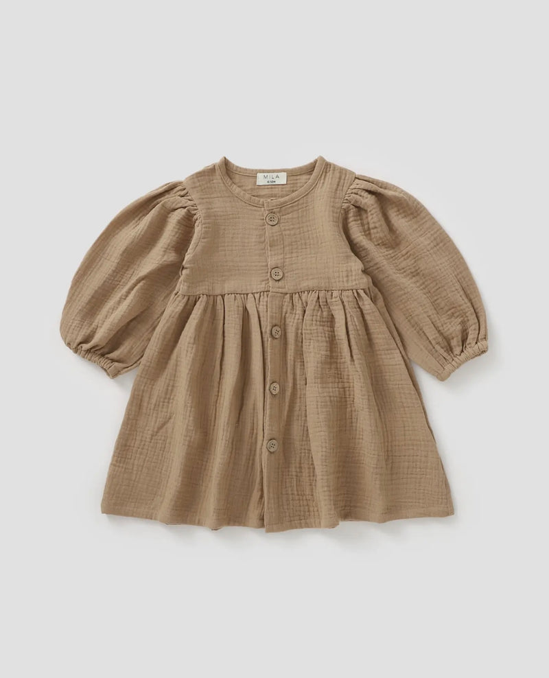 Load image into Gallery viewer, Robe à manches bouffantes Acorn coton bio - Boutique Kaki Lilas
