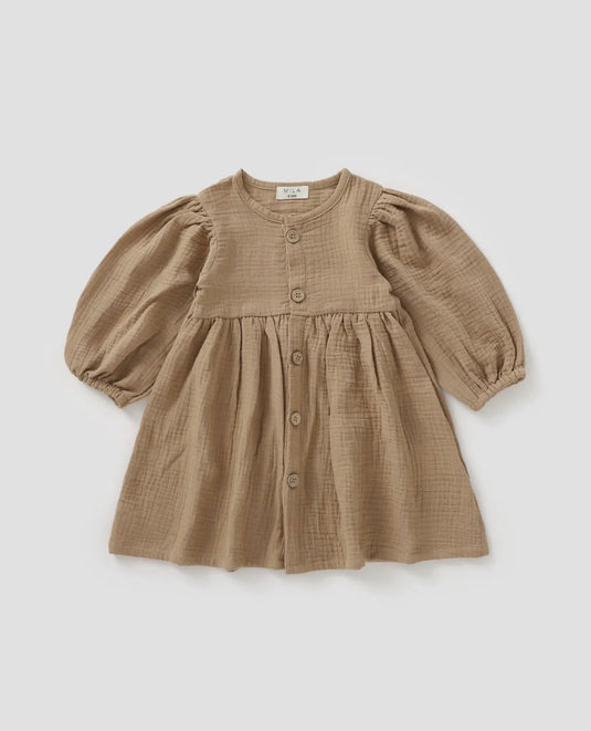 Robe à manches bouffantes Acorn coton bio - Boutique Kaki Lilas