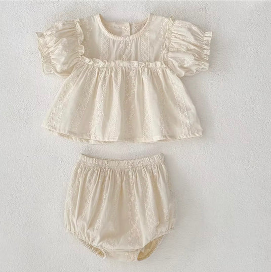 Ensemble bébé fille blouse brodée et bloomer en coton
