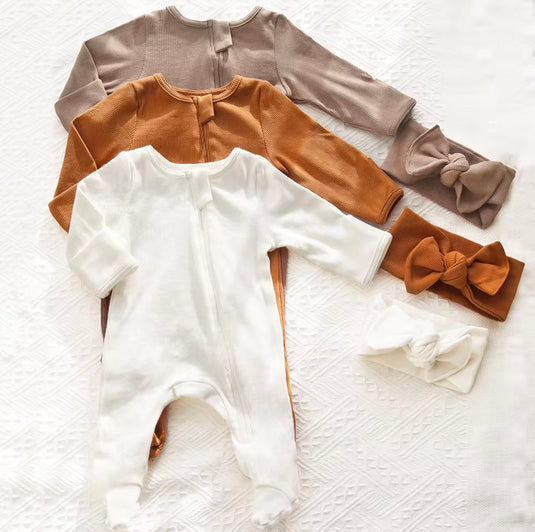 Barboteuse bébé manches longues coton doux – Kali - Boutique Kaki Lilas