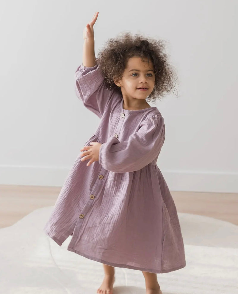 Chargez l'image dans la visionneuse de la galerie, Robe à manches bouffantes Lilas coton bio - Boutique Kaki Lilas
