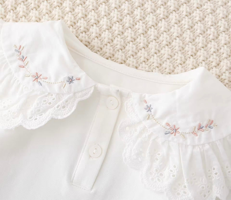 Chargez l&#39;image dans la visionneuse de la galerie, Blouse bébé manches longues coton fleurs brodée – Blush - Boutique Kaki Lilas
